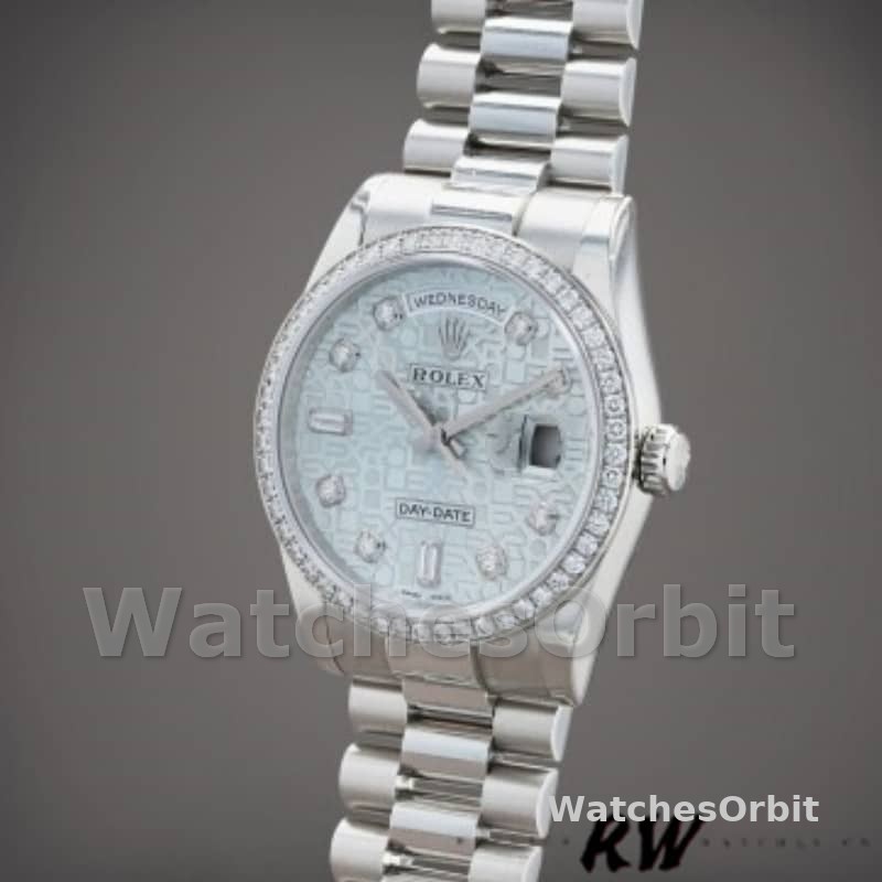 Rolex Day Date 118346 Blue Diamond Dial Platinum 36mm Unisex Replica Watch