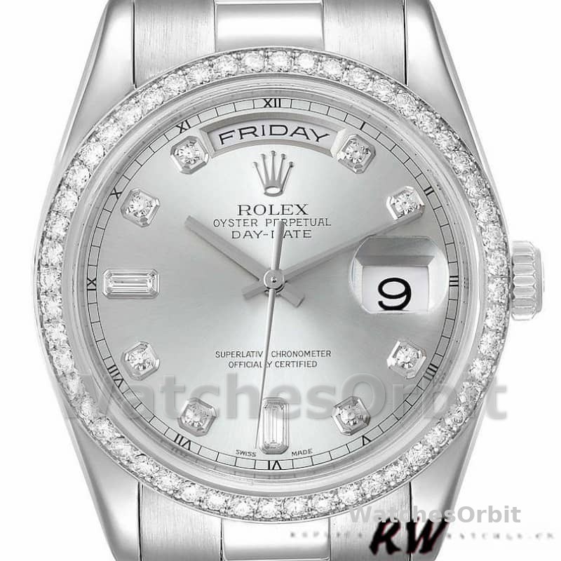 Rolex Day Date 118346 Silver Dial Diamond 36mm Unisex Replica Watch