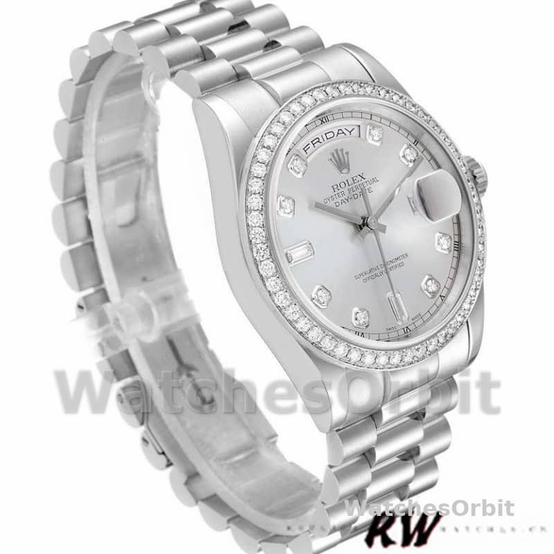 Rolex Day Date 118346 Silver Dial Diamond 36mm Unisex Replica Watch