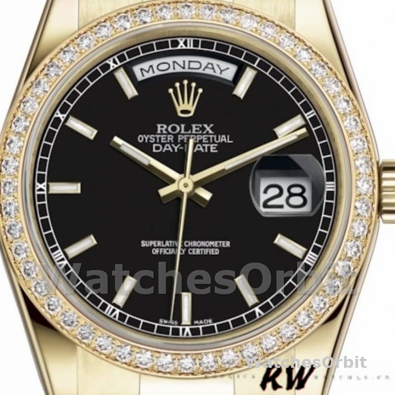Rolex Day Date 118348 Black Dial 36mm Unisex Replica Watch