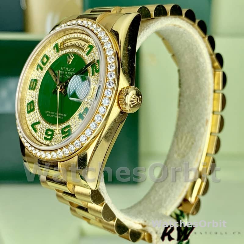 Rolex Day Date 118348 Green Diamond Dial Yellow Gold 36mm Unisex Replica Watch