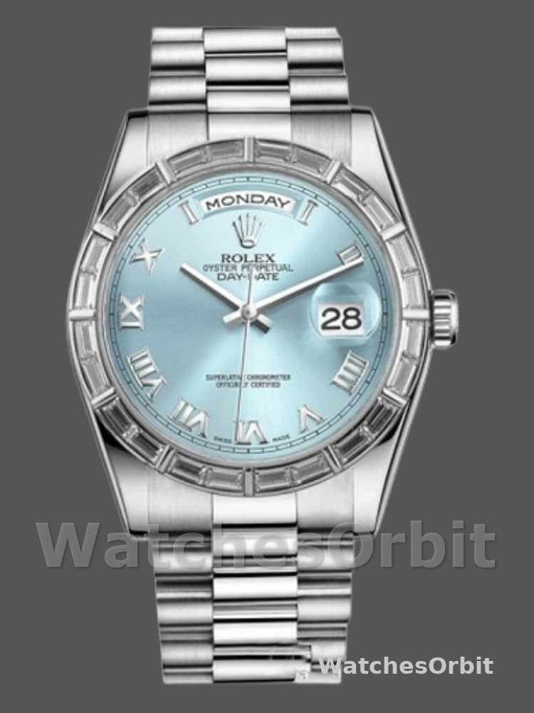Rolex Day-Date 118366 Ice Blue Dial Diamond Bezel 36mm Unisex Replica Watch