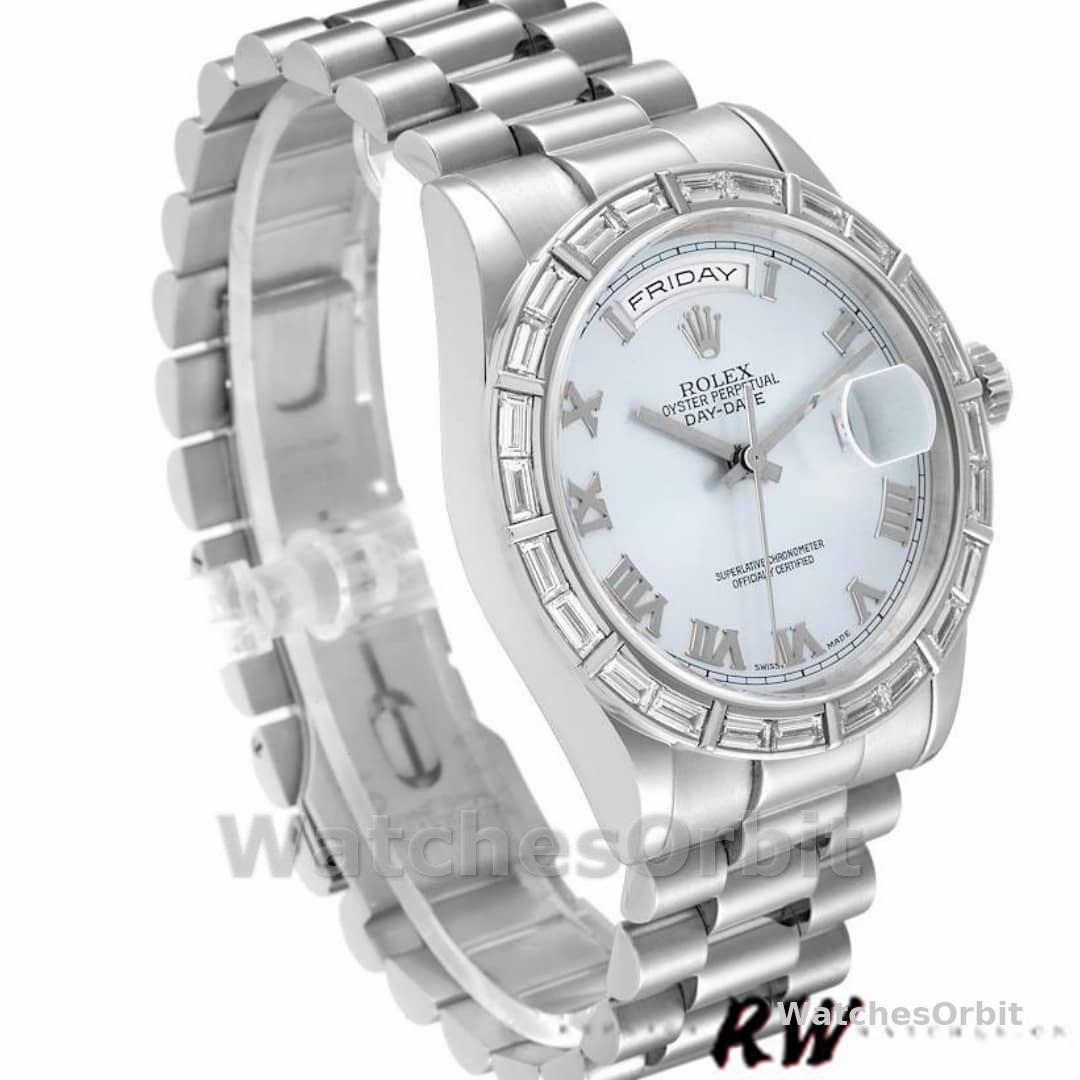 Rolex Day-Date 118366 Ice Blue Dial Diamond Bezel 36mm Unisex Replica Watch