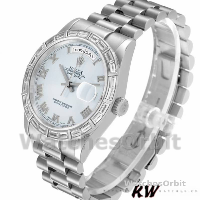 Rolex Day-Date 118366 Ice Blue Dial Diamond Bezel 36mm Unisex Replica Watch