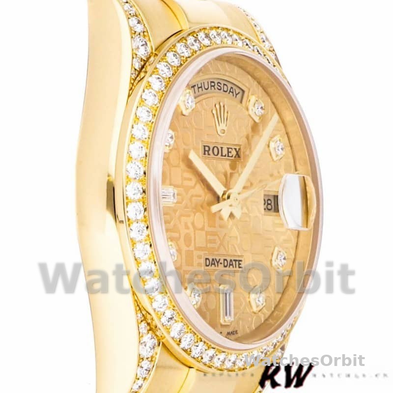 Rolex Day-Date 118388 Champagne Jubilee Diamond Dial Yellow Gold 36MM Unisex Replica Watch