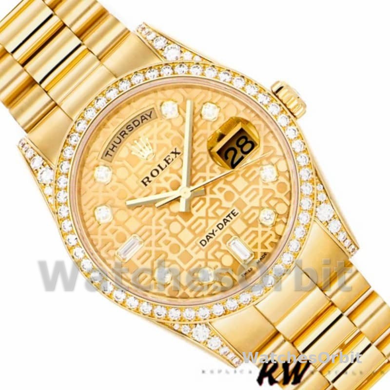 Rolex Day-Date 118388 Champagne Jubilee Diamond Dial Yellow Gold 36MM Unisex Replica Watch
