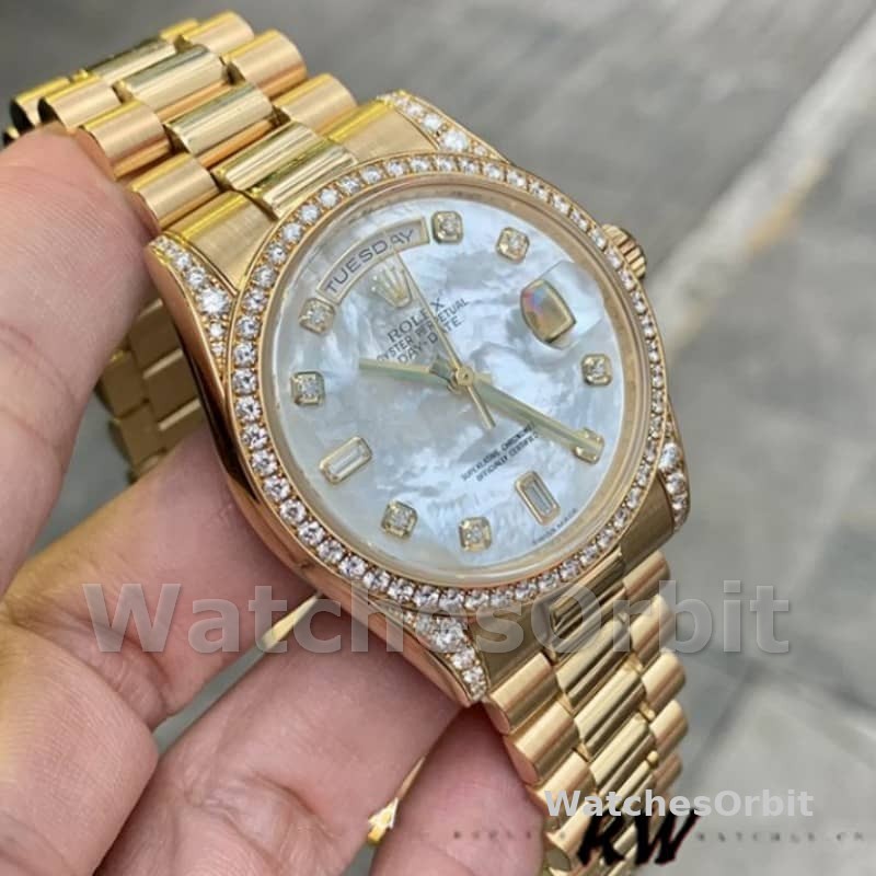 Rolex Day-Date 118388 White Mother-Of-Pearl Diamond Dial 36MM Unisex Replica Watch