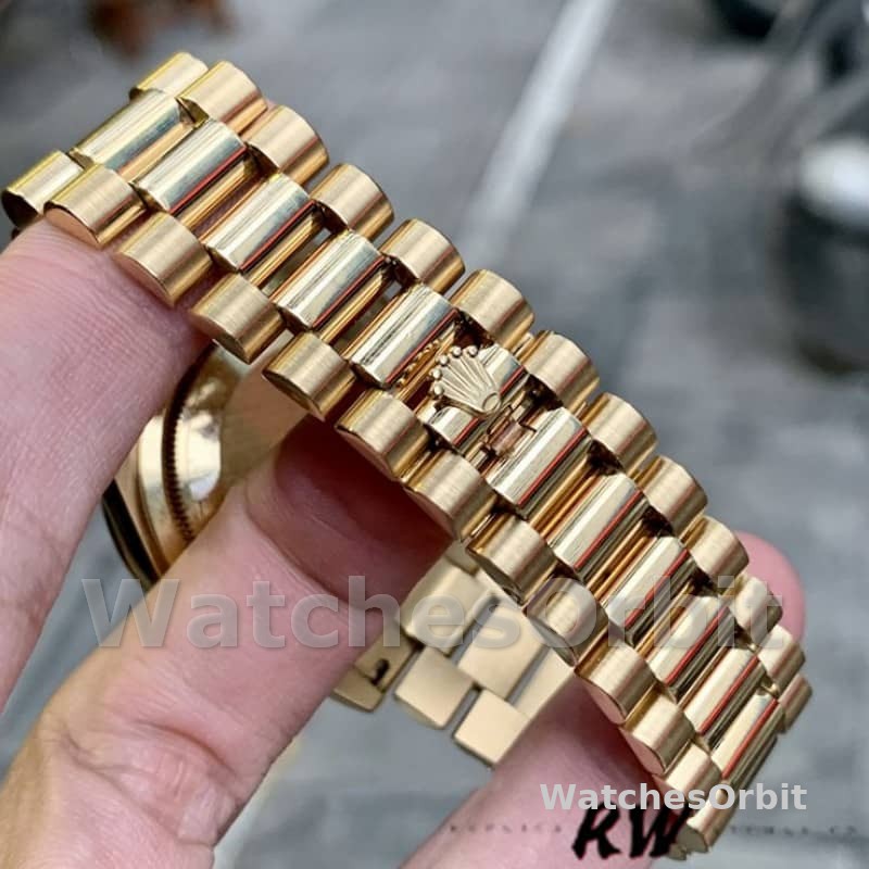 Rolex Day-Date 118388 Yellow Gold Silver Diamond Dial 36MM Unisex Replica Watch