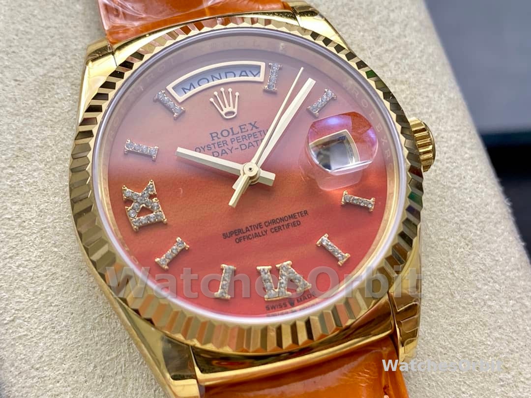 Rolex Day-Date 128238 Fluted Bezel Carnelian dial 36MM Unisex Replica Watch