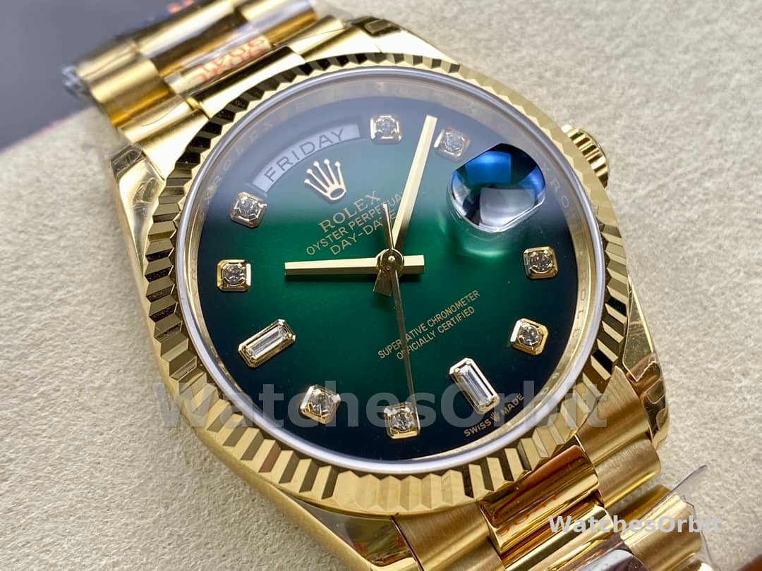 Rolex Day-Date 128238 Fluted Bezel Green Diamond Dial 36MM Unisex Replica Watch
