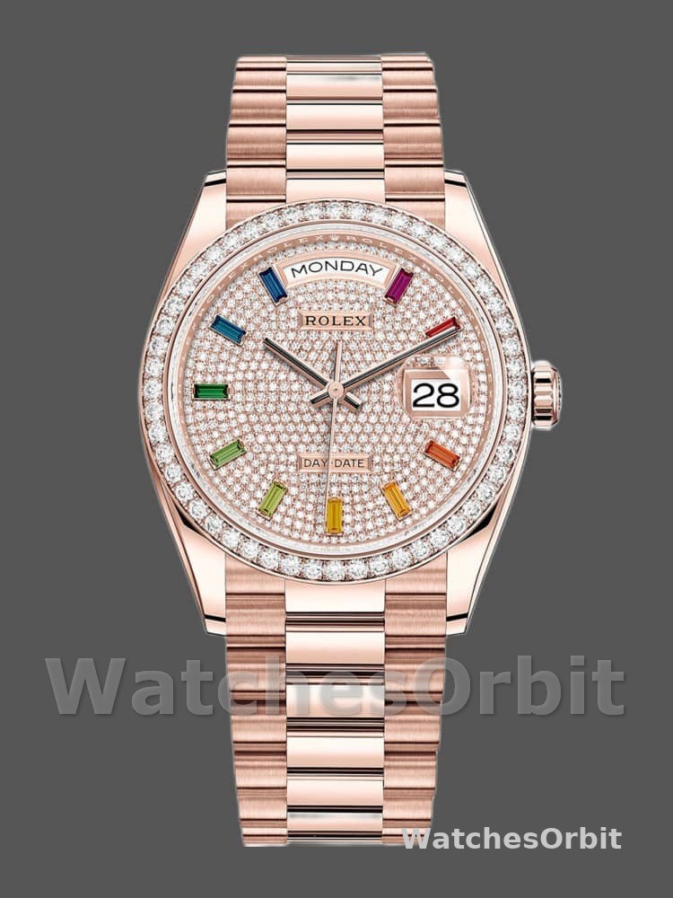 Rolex Day-Date 128345RBR Diamond Paved Dial Everose Gold 36MM Unisex Replica Watch