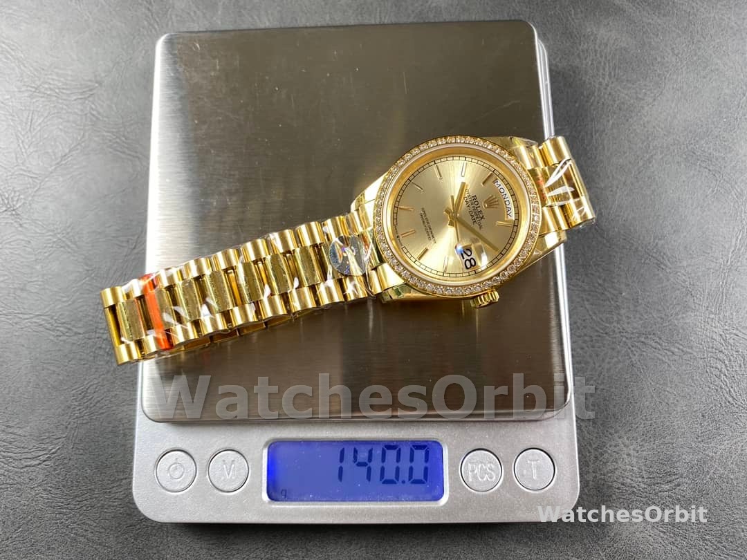 Rolex Day-Date 128348RBR Champagne Index Dial Yellow Gold 36MM Unisex Replica Watch