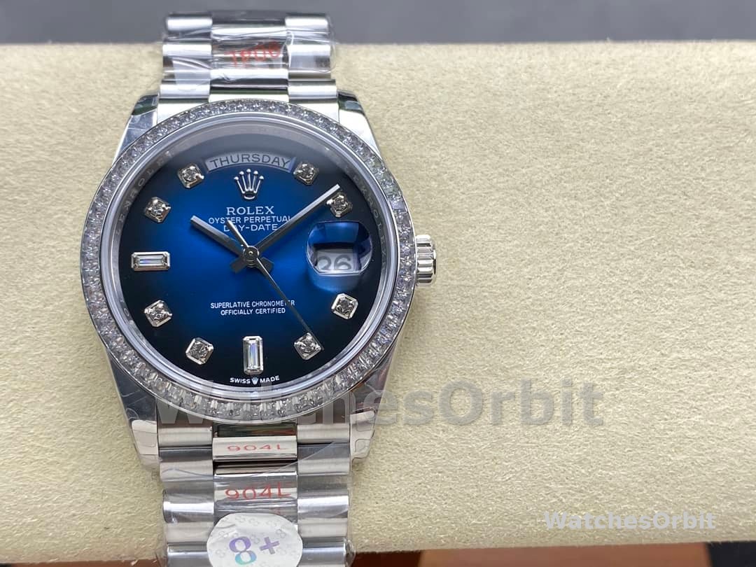 Rolex Day-Date 128349RBR 0010 Blue Ombre Dial Diamond Bezel 36MM Unisex Replica Watch