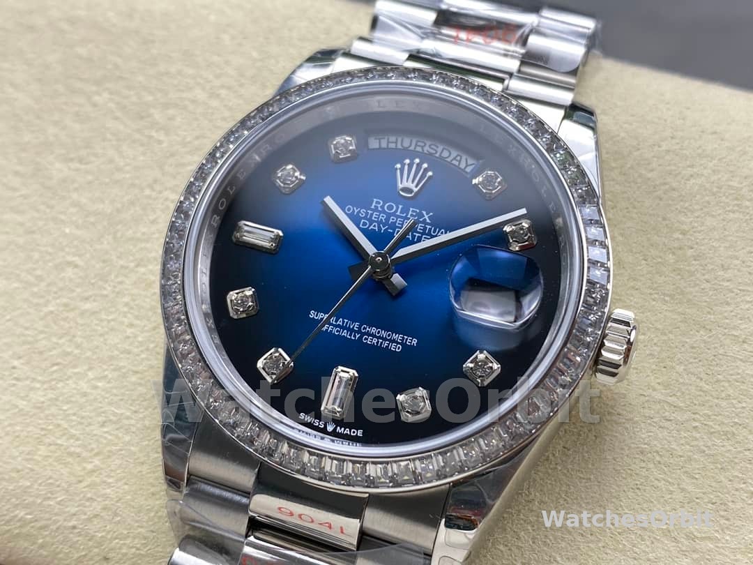 Rolex Day-Date 128349RBR 0010 Blue Ombre Dial Diamond Bezel 36MM Unisex Replica Watch