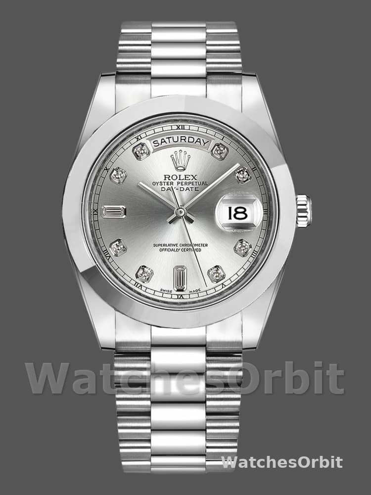 Rolex Day-Date 218206 Silver Diamond Dial Platinum 41MM Mens Replica Watch