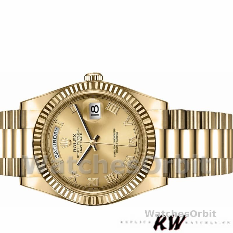 Rolex Day-Date 218238 Champagne Roman Numeral Dial Yellow Gold 41MM Mens Replica Watch