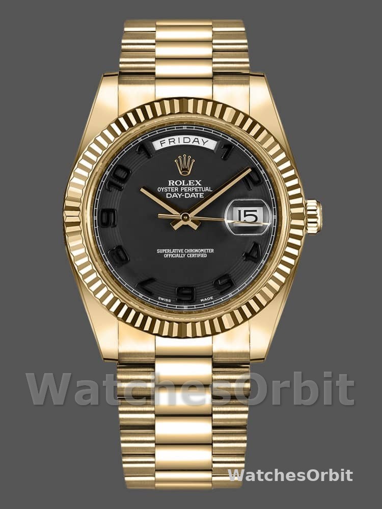 Rolex Day-Date 218238 Concentric Circle Black Dial Yellow Gold 41MM Mens Replica Watch