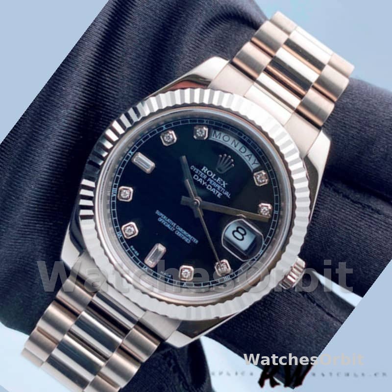 Rolex Day-Date 218239 Diamond Black Dial White Gold 41MM Mens Replica Watch