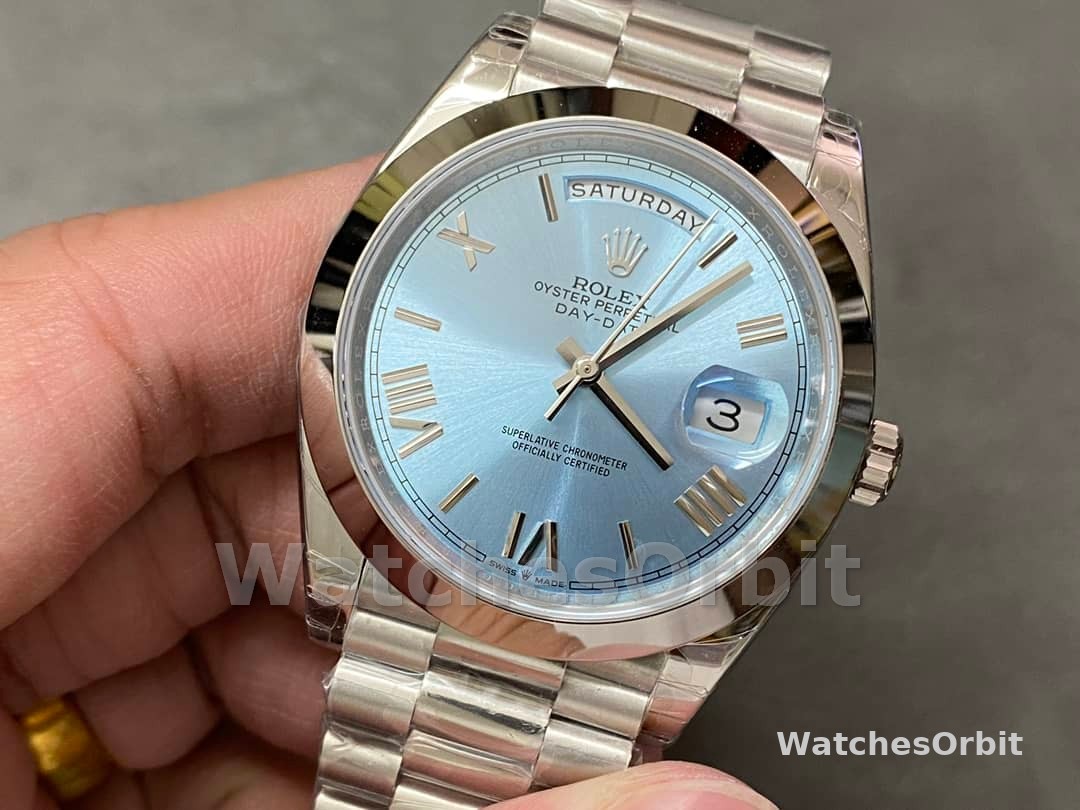 Rolex Day-Date 228206 Ice Blue Quadrant Dial Platinum 40MM Mens Replica Watch