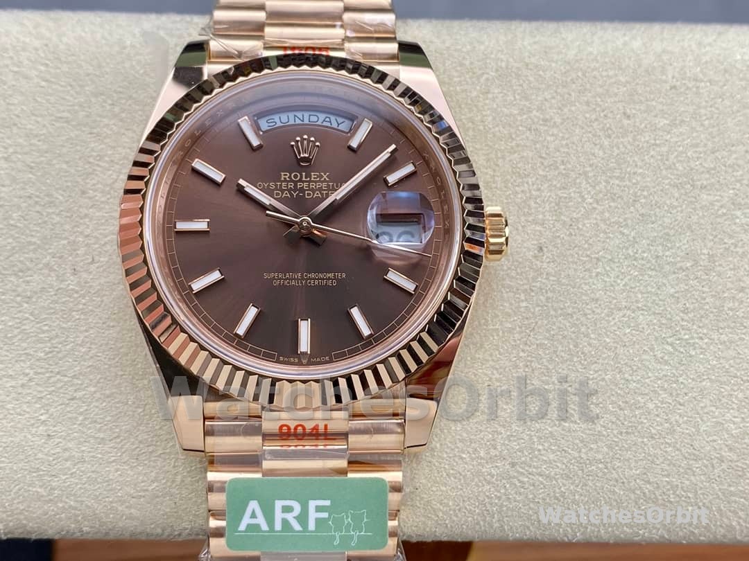 Rolex Day-Date 228235 Chocolate Brown Dial Fluted Bezel 40mm Mens Replica Watch