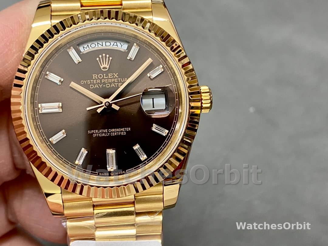 Rolex Day-Date 228238 Black Diamond Dial Fluted Bezel 40mm Mens Replica Watch