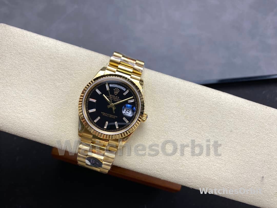 Rolex Day-Date 228238 Black Diamond Dial Fluted Bezel 40mm Mens Replica Watch