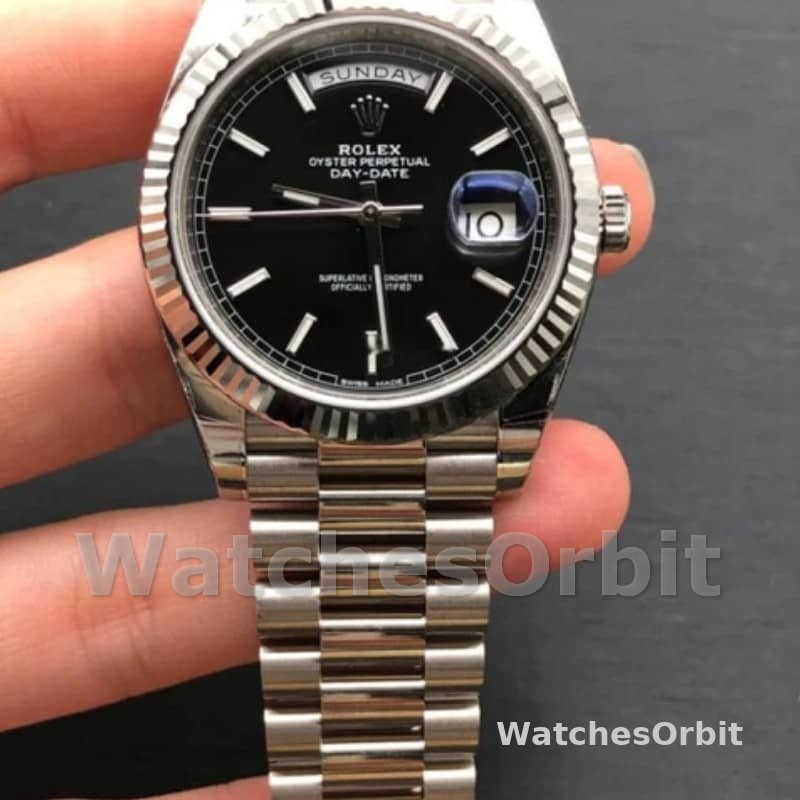 Rolex Day-Date 228239 Black Index Dial Fluted Bezel 40mm Mens Replica Watch