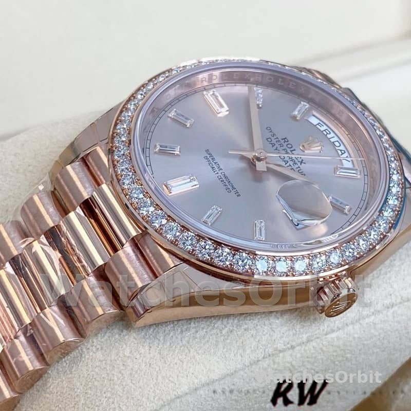 Rolex Day-Date 228345RBR 0007 Sundust Diamond Dial Diamond Bezel 40mm Mens Replica Watch