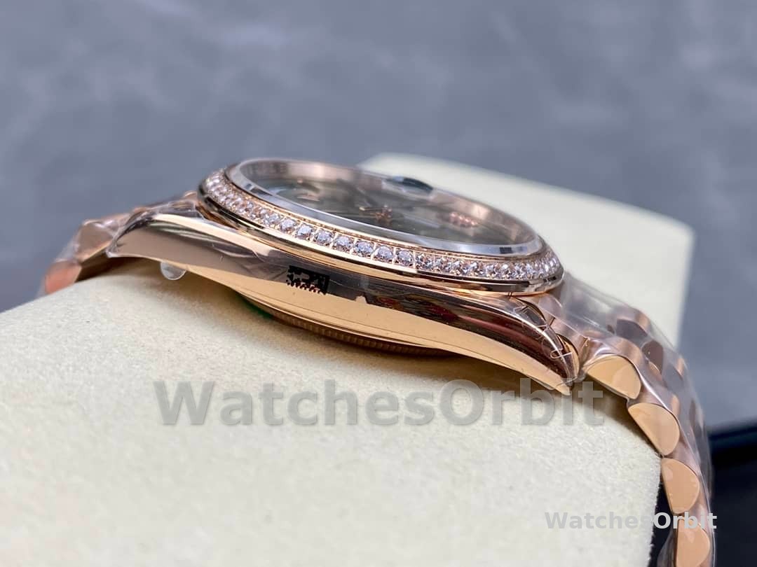 Rolex Day-Date 228345RBR 0011 Olive Green Roman Dial Diamond Bezel 40mm Mens Replica Watch