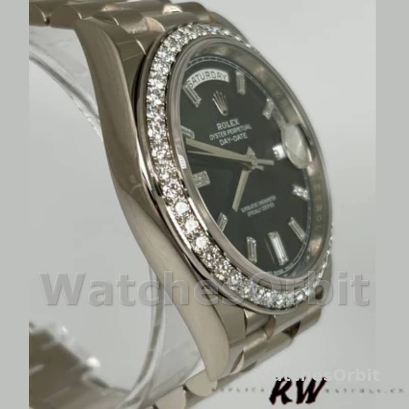 Rolex Day-Date 228349RBR Black Dial Diamond Bezel 40mm Mens Replica Watch