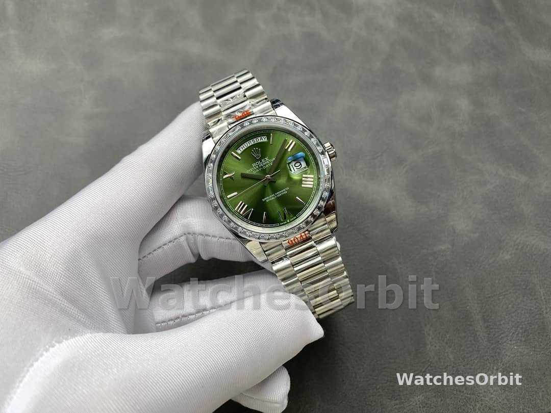 Rolex Day-Date 228349RBR Green Roman Dial Diamond Bezel 40mm Mens Replica Watch
