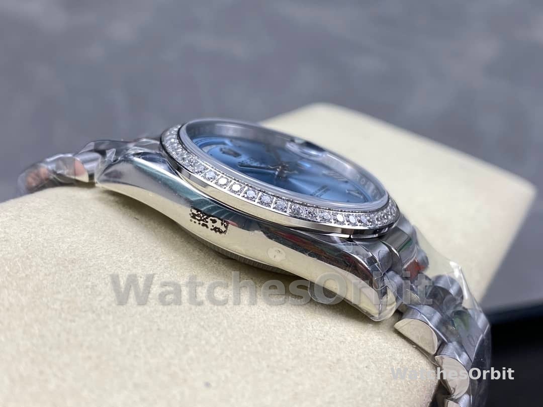 Rolex Day Date 36 Diamond Bezel Ice Blue Roman Dial m128396tbr 0019