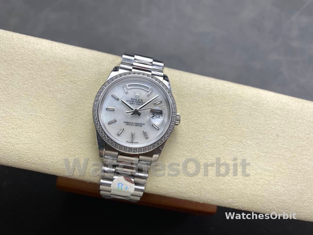Rolex Day Date 36 MOP Dial Diamond Bezel Platinum m128396tbr 0022