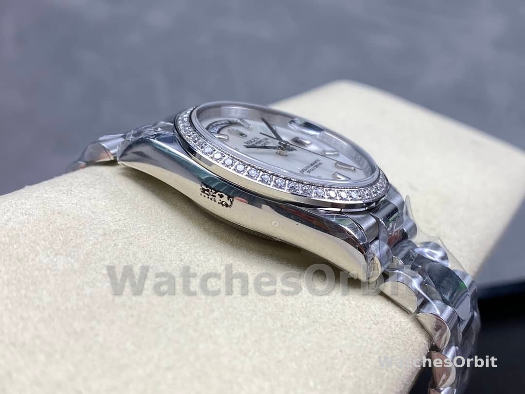 Rolex Day Date 36 MOP Dial Diamond Bezel Platinum m128396tbr 0022