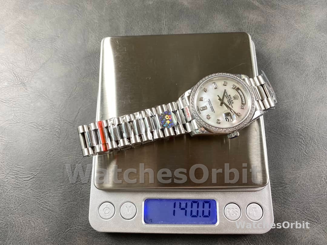 Rolex Day Date 36 Mother of Pearl Dial Diamond Bezel Platinum President m128396tbr 0005