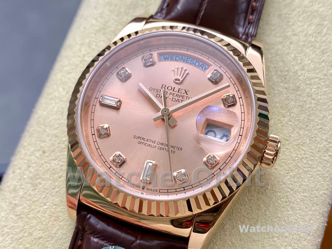 Rolex Day Date 36 Yellow Gold Case 118135 0101 Brown Leather Watch