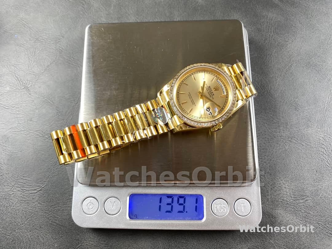 Rolex Day Date 36 Yellow Gold Champagne Dial Diamond Bezel m128348rbr 0026