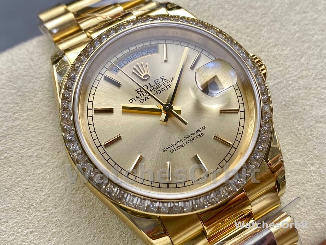 Rolex Day Date 36 Yellow Gold Champagne Dial Diamond Bezel m128348rbr 0026