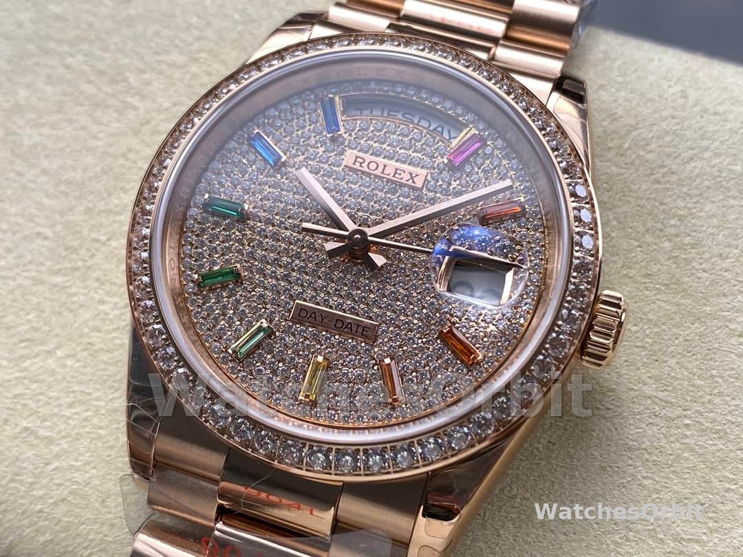 Rolex Day Date 36mm 128345RBR 0042 Diamond Paved Dial President Watch