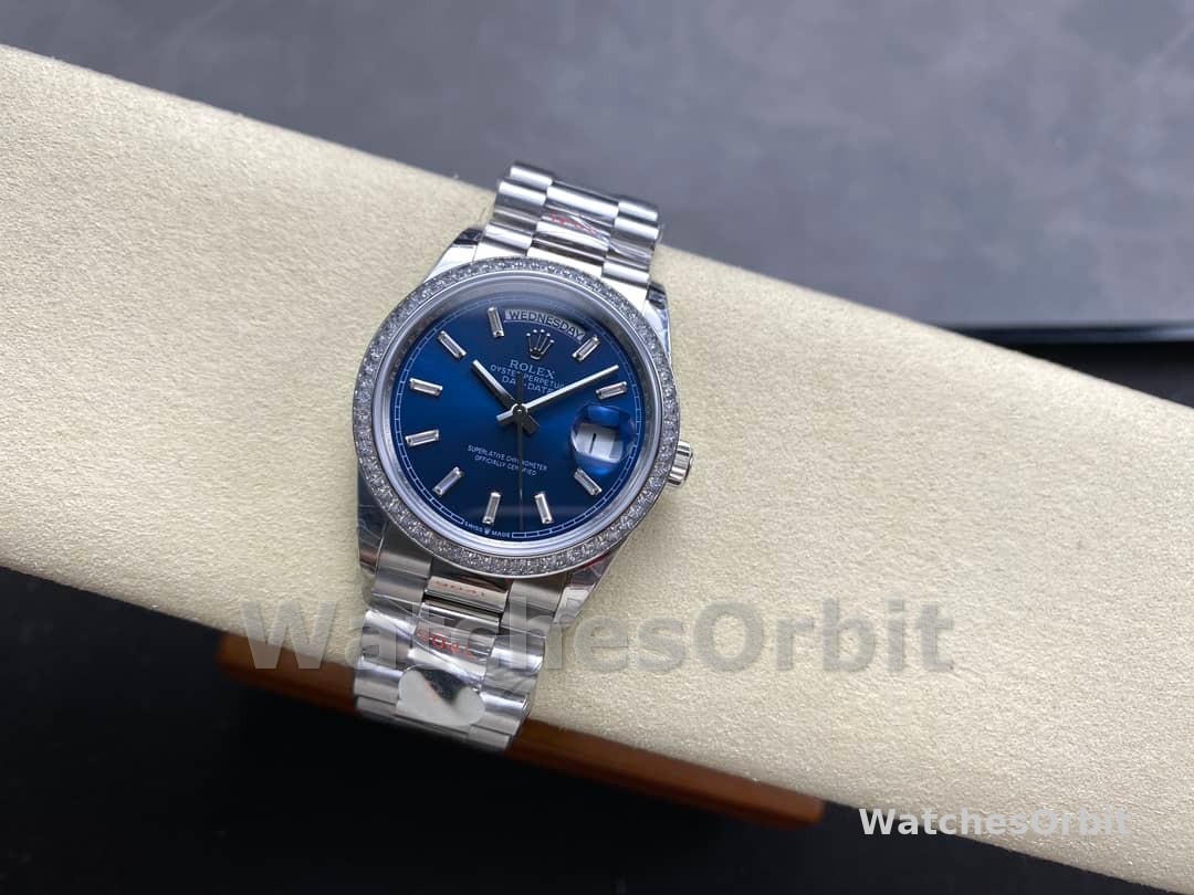 Rolex Day Date 36mm Bright Blue Diamond-Set Dial Diamond-Set Bezel m128396tbr 0024