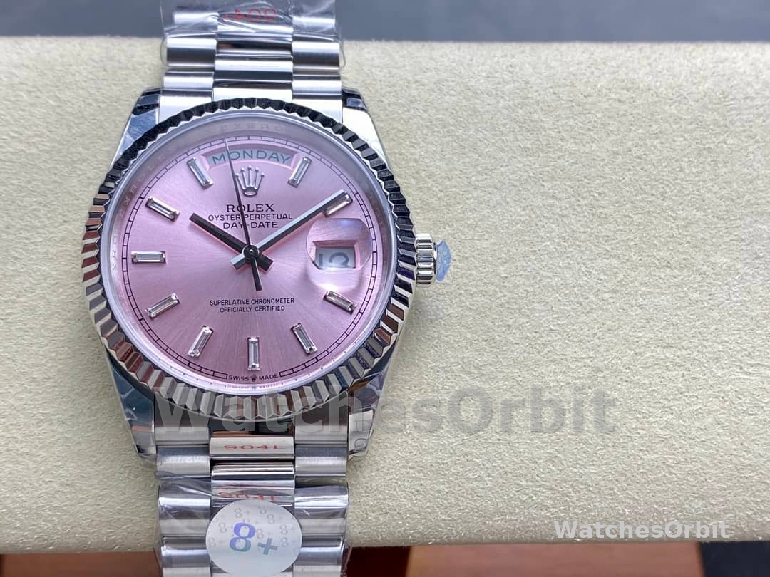 Rolex Day Date 36mm Pink Diamond-Set Dial Fluted Bezel President m128239 0071
