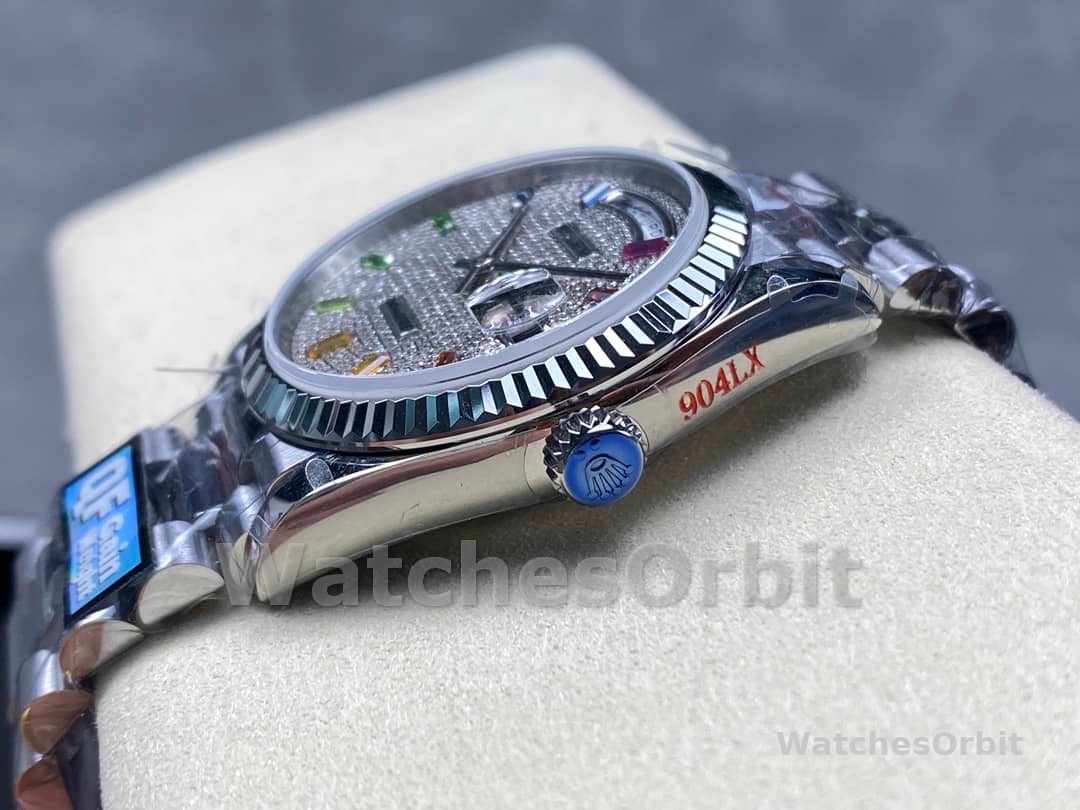 Rolex Day Date 36mm White Gold 128239 0016 Pave Rainbow Diamond Dial