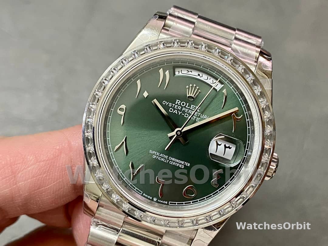 Rolex Day-Date 40 Platinum Arabic Numerals Green with Diamonds 228396tbr