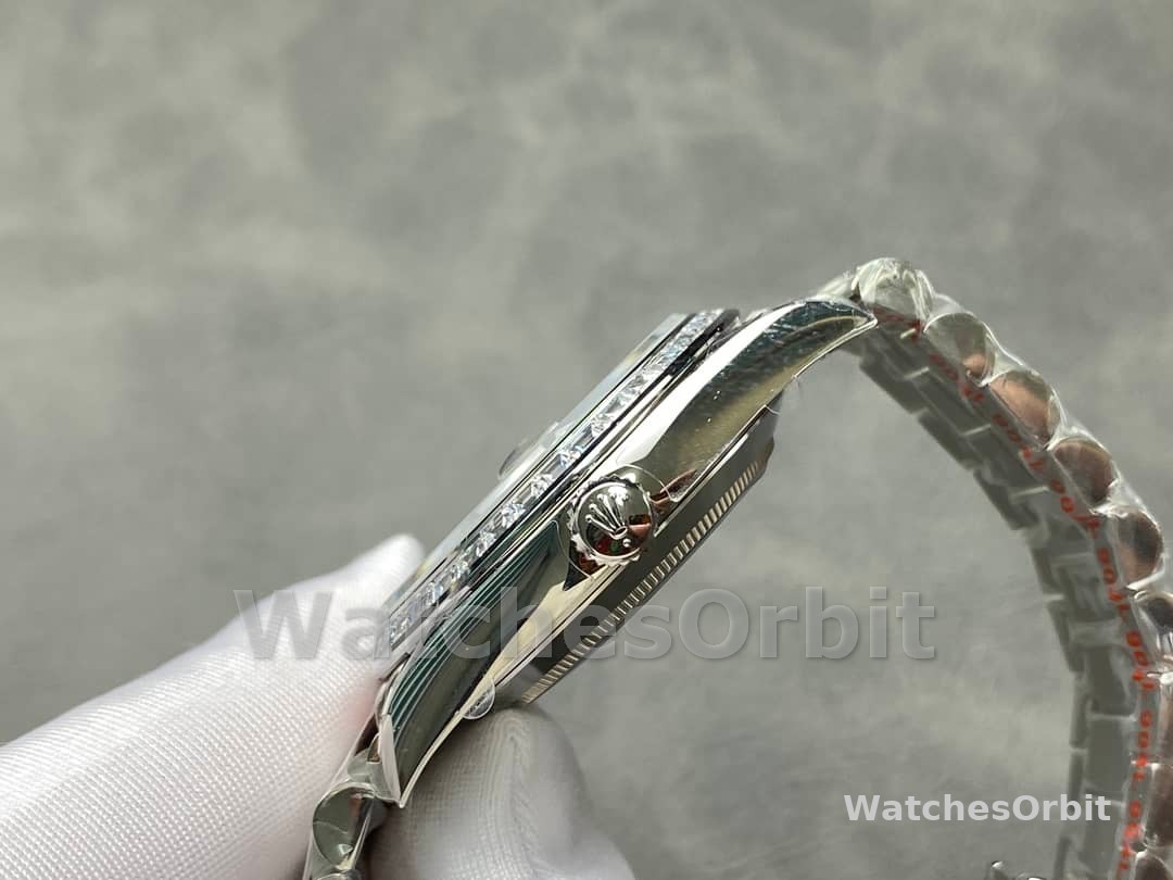 Rolex Day Date 40 Platinum Olive Green Dial Diamond Bezel M228396TBR 0020 Replica Watch