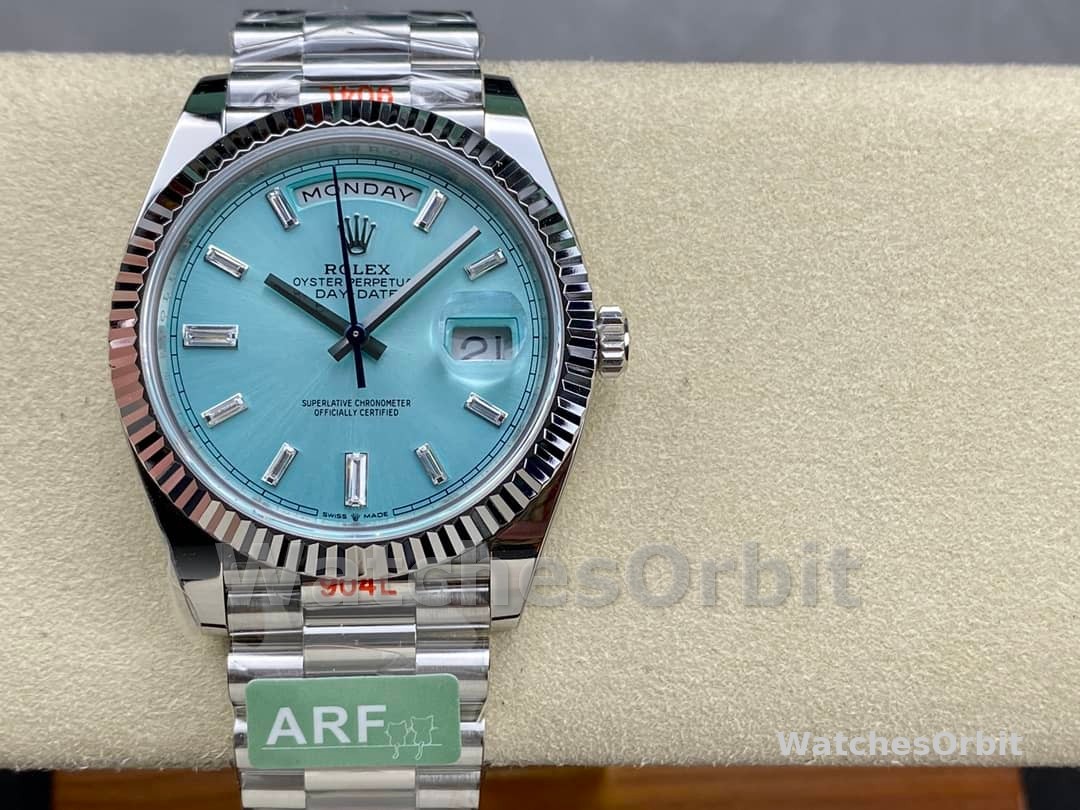 Rolex Day Date 40mm Platinum 228236 0006 Ice Blue Baguette