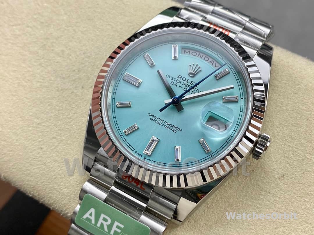 Rolex Day Date 40mm Platinum 228236 0006 Ice Blue Baguette