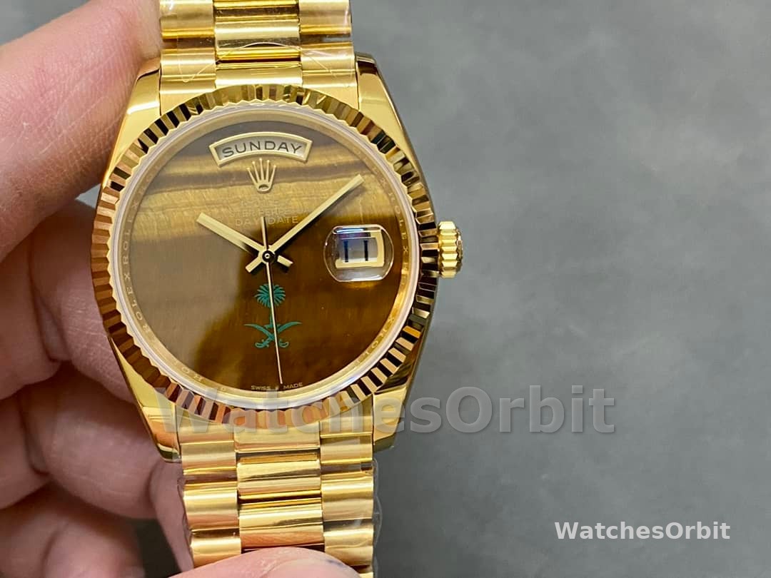 Rolex Day Date Sapphire Mirror Watch with 36mm Diameter Tiger's Eye Dial President