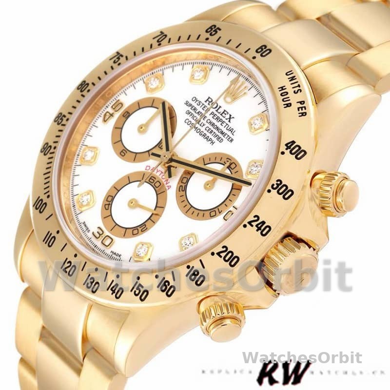 Rolex Cosmograph Daytona 116528 White Diamond Dial 40MM Mens Replica Watch