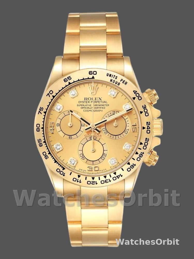 Rolex Daytona 116508 Yellow Gold Champagne Diamond Dial 40MM Mens Replica Watch