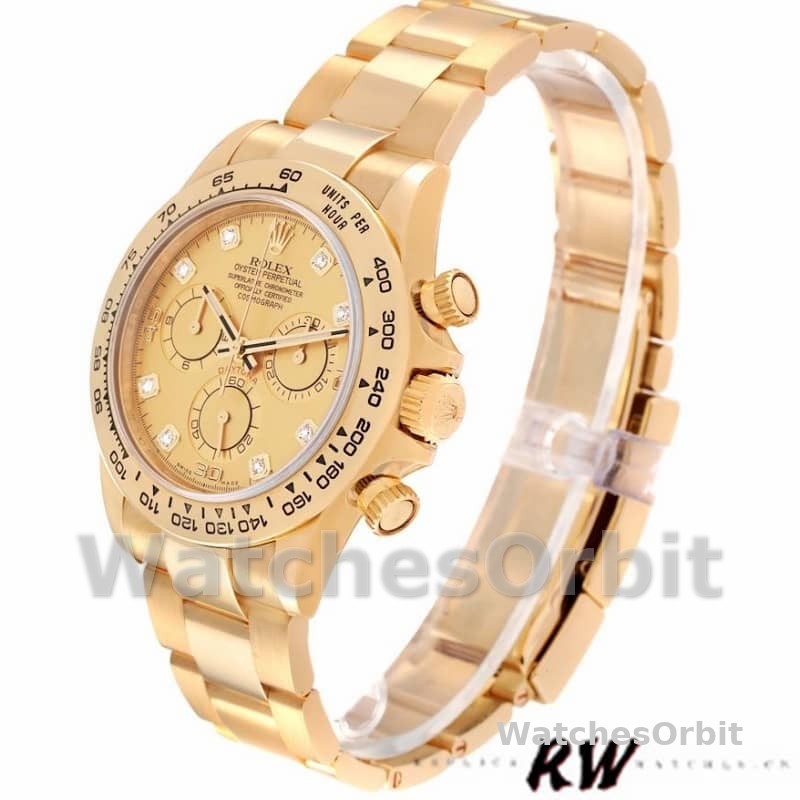 Rolex Daytona 116508 Yellow Gold Champagne Diamond Dial 40MM Mens Replica Watch
